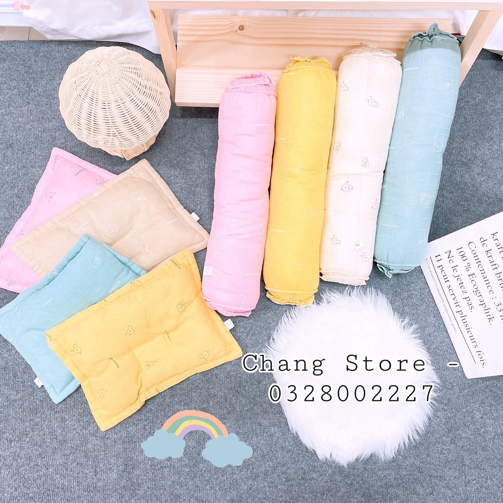 Gối ôm , gối nằm bông vải sợi tre cho bé sơ sinh Anminaza cao cấp