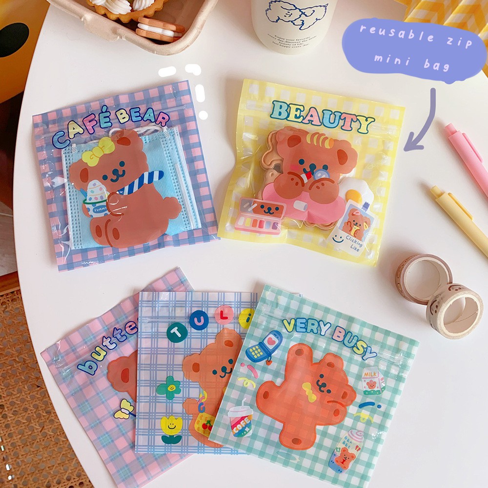 Túi Zip Bag Nhựa Đựng Đồ Đa Năng Cake Bear Tulip Butterfly Cute