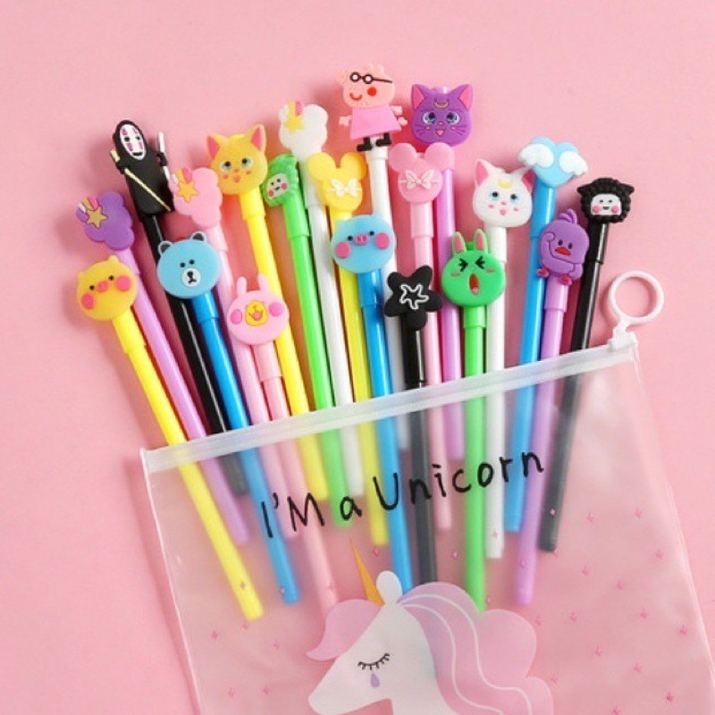 Combo 20 Bút Bi Cute, Bút Nước Giá Sỉ Nhiều Mẫu Hoạt Hình Cực Hot (Kèm Túi Zip)