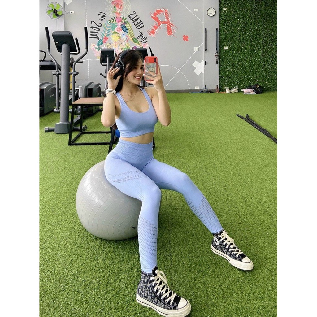 Bộ Tập Gym Yoga Nữ Bộ Quần Dài Aó Bra Mitao Vuông Co Dãn Thấm Hút Mồ Hôi Nhiều Màu Hàng Loại 1