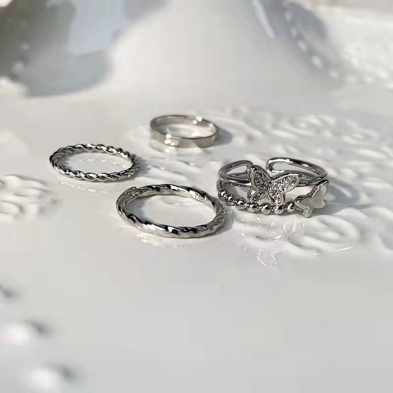 Bộ Nhẫn Hình Bướm Hở Có Thể Điều Chỉnh Phong Cách Hàn Quốc Đơn Giản