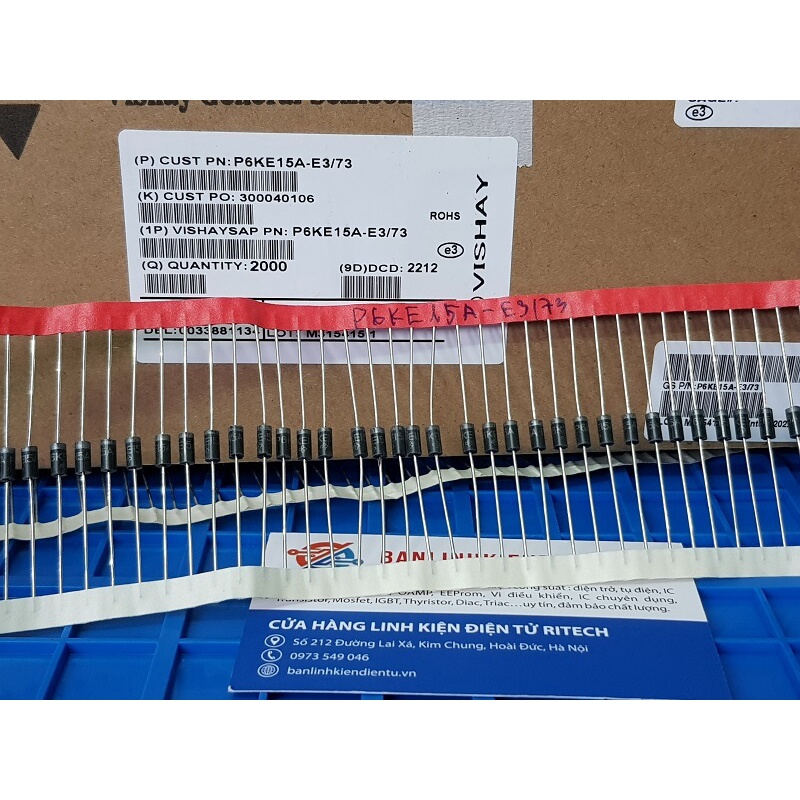 [ Combo 10 chiếc ] P6KE15A-E3/73 P6KE15A Diode TVS 600W Điện Áp Bảo Vệ 15V DO-15