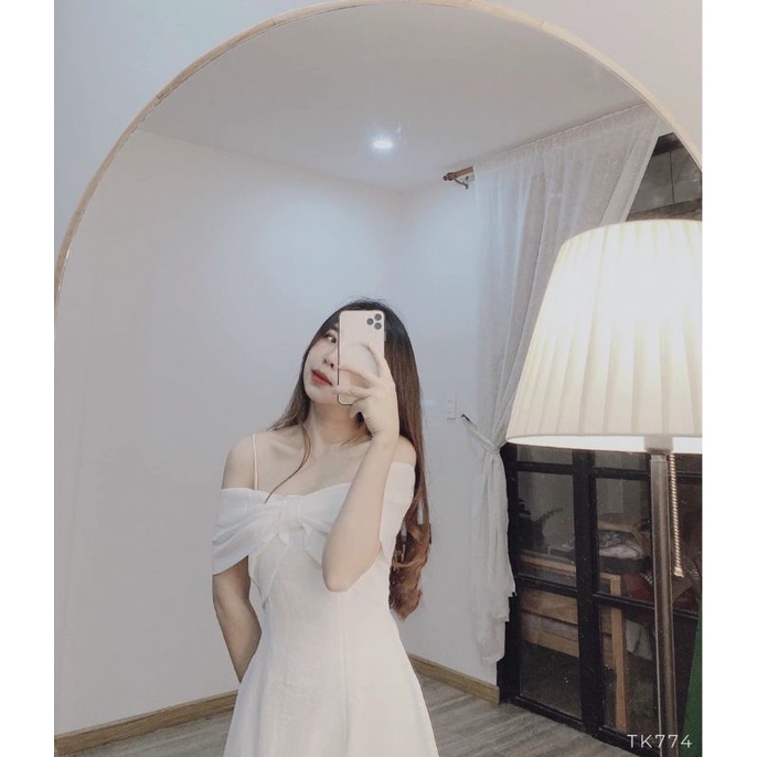 Đầm dự tiệc trễ vai 2 dây nơ ngực xinh xắn Cherry Dress | BigBuy360 - bigbuy360.vn