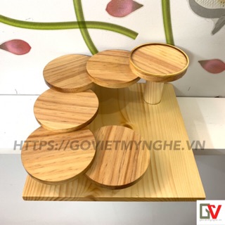 [Hàng chuẩn Nhật] Khay gỗ sushi khay gỗ trang trí món ăn sushi Nhật Bản hình bậc thang 6 tầng hình tròn - Gỗ thông nhập