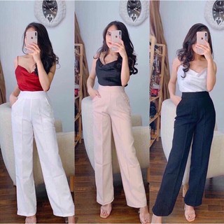 quần ống rộng khoá sườn