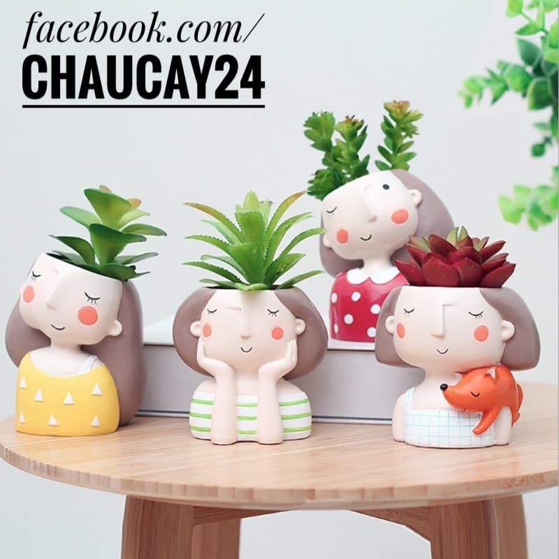 Chậu Cây Cảnh Cô Gái Trang Trí Để Bàn, Sen Đá, Xương Rồng, Tiểu cảnh terrarium