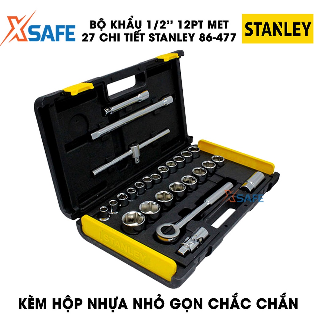 Đầu tiếp bộ 1/2 INCH 12PT MET 27 chi tiết STANLEY 86-477 thép CR-V cao cấp Đầu tuýp độ bền cao, chịu lực tốt