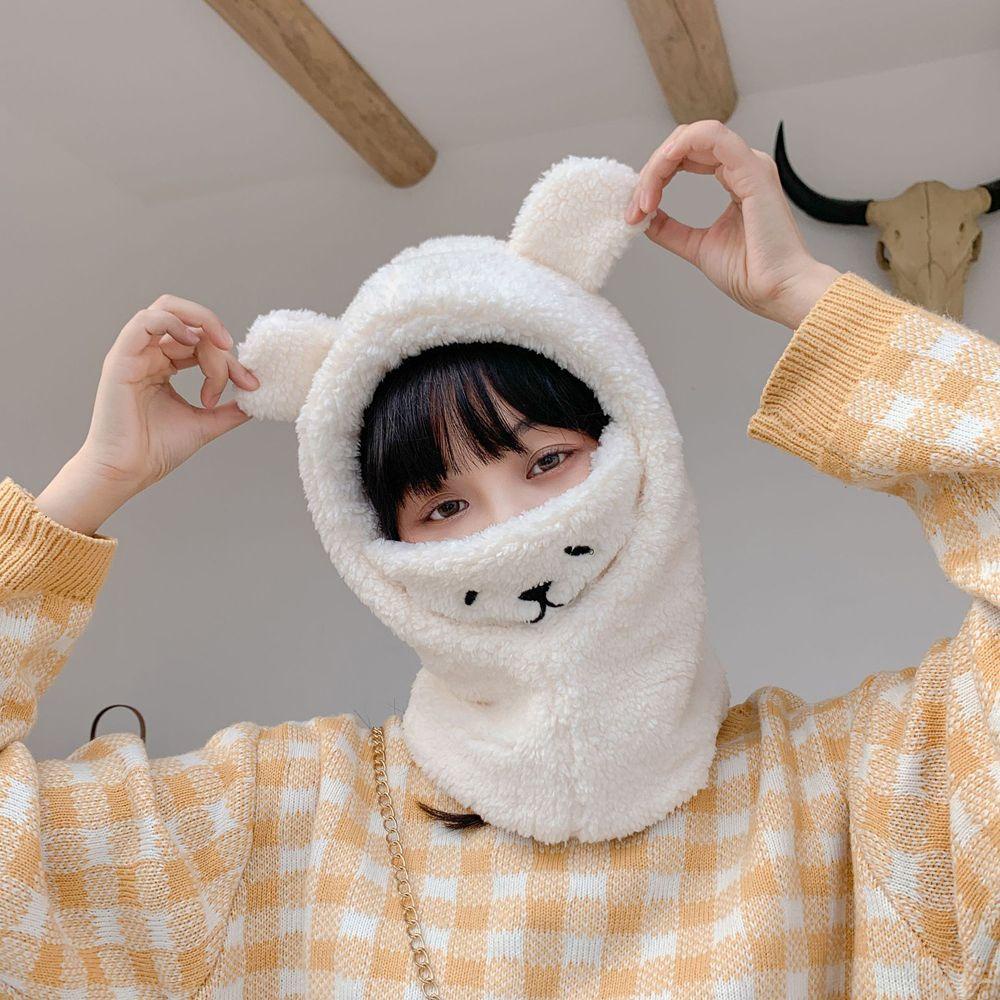 1 Mũ beanie Kèm Khăn Choàng Cổ Đính Tai Gấu Bông Dày Dặn Giữ Ấm Mùa Đông Dành Cho Nữ