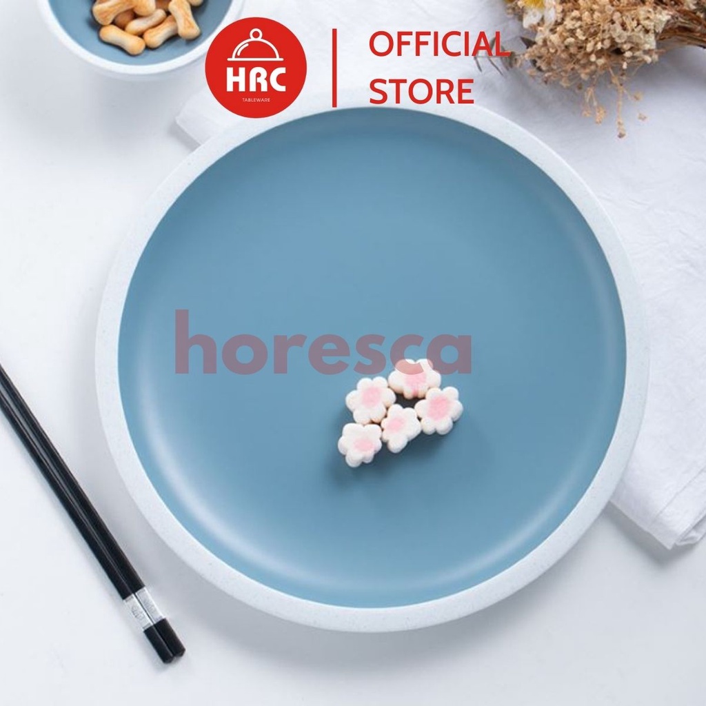 Bộ Đĩa Vuông Đĩa Tròn Nhựa Phíp Melamine Giả Gốm Sứ Màu Xanh Dương [SANG TRỌNG] Bộ Đĩa Lòng Sâu Phong Cách Châu Âu