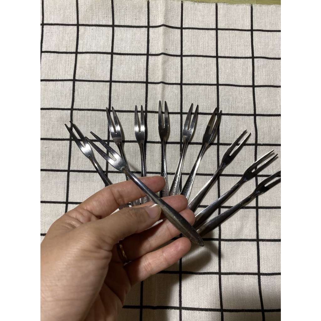 Bộ 10c Dĩa Trơn Ăn Hoa Quả Loại 2 Răng Kt: 13x1cm (ảnh thật)