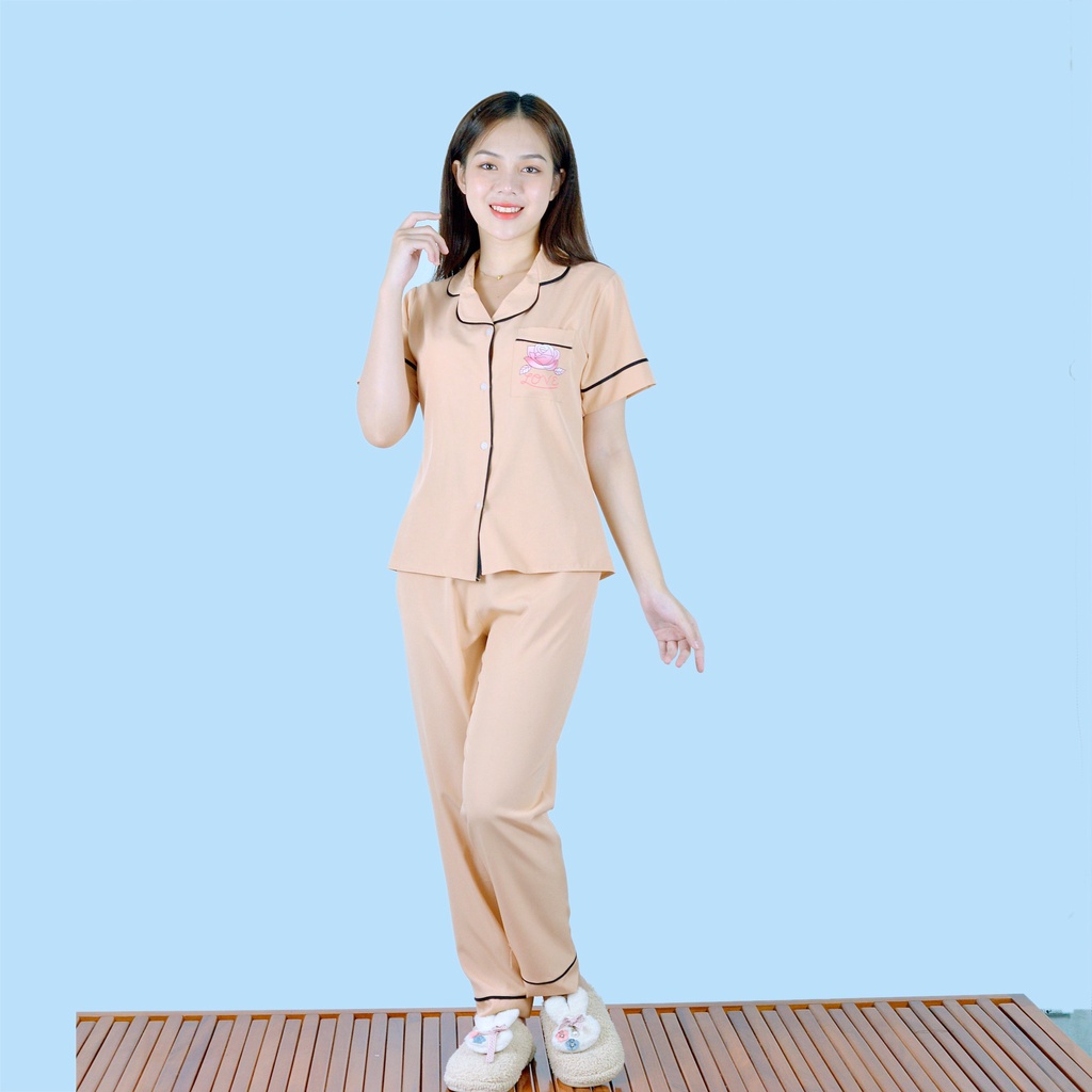 Set đồ bộ Pijama nữ mặc nhà P15 CÀ PHÊ SỮA tay ngắn quần dài in hình cực xinh
