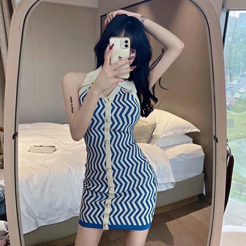 Đầm cổ yếm sọc xanh 🌸🌸🌸