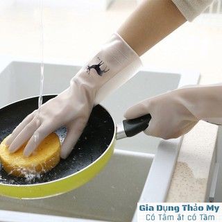 Găng tay cao su lót nỉ con hươu Siêu bền Siêu Dai bảo vệ da tay