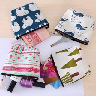 Ví vải canvas cotton khoá kéo in hoạ tiết hoạt hình đựng tai nghe/tiền tiện dụng