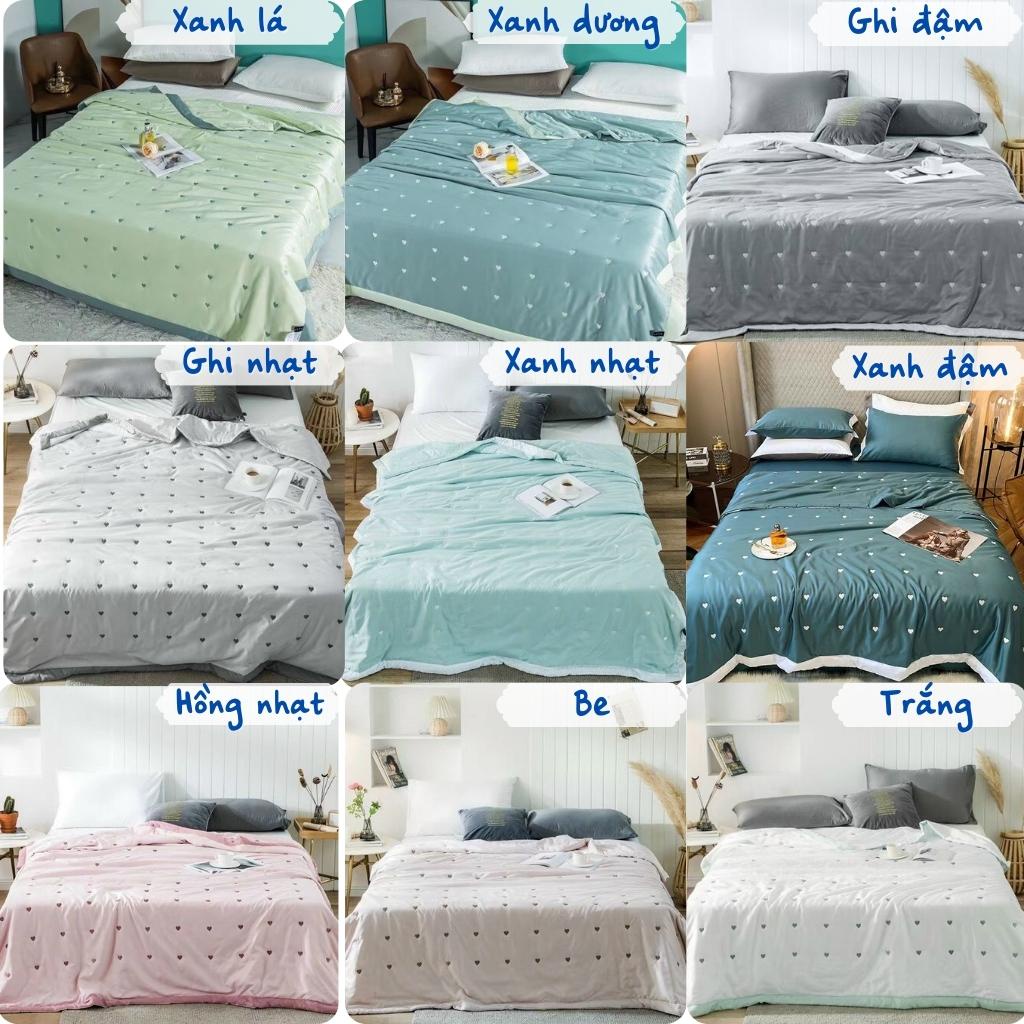 Chăn hè cotton lụa thêu tim cao cấp mềm mịn size 2mx2m2 Dreamhome