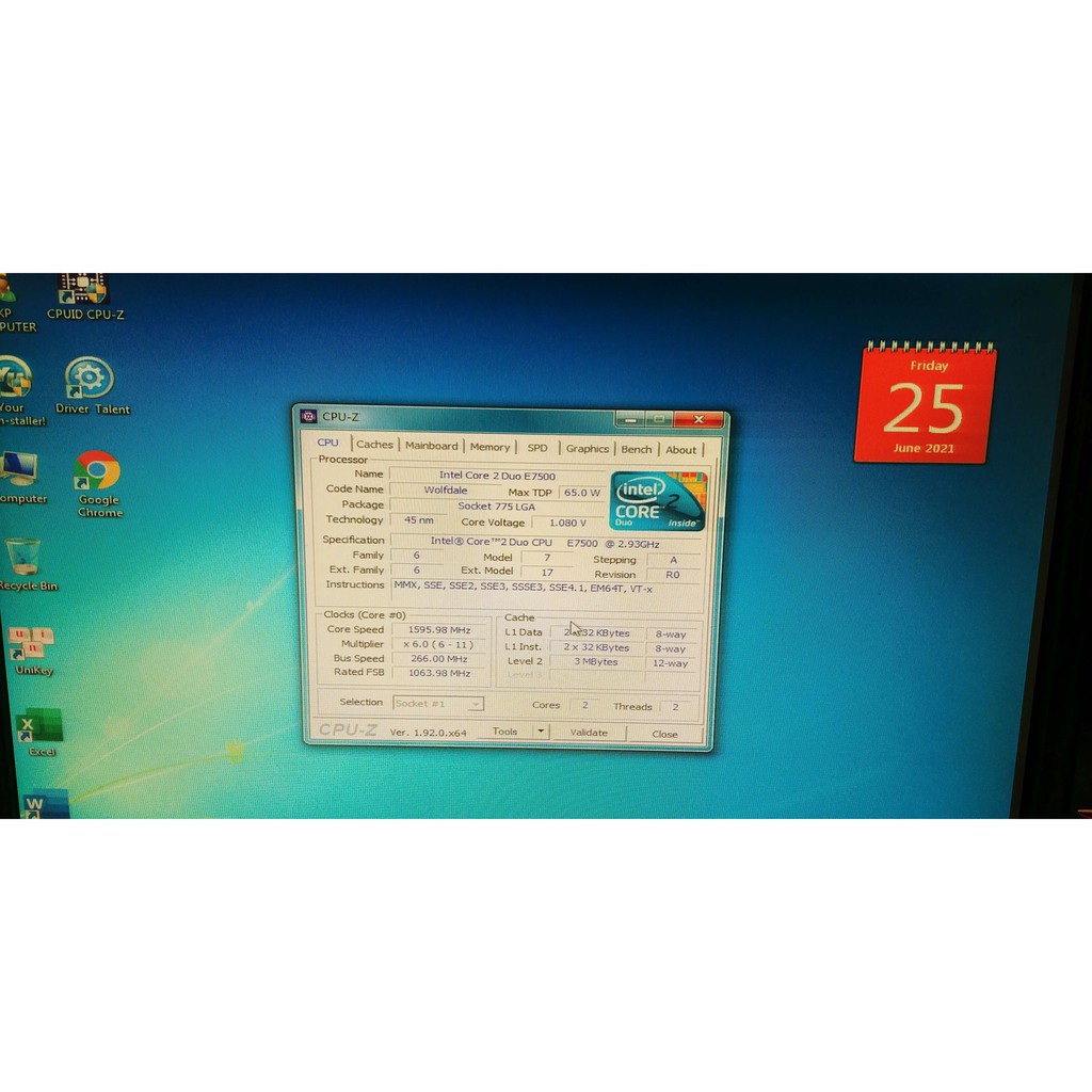 Case máy tính Core 2 Duo E7500/ Main DG 41WV/HDD 250Gb/Nguồn Coolerplus ATX500
