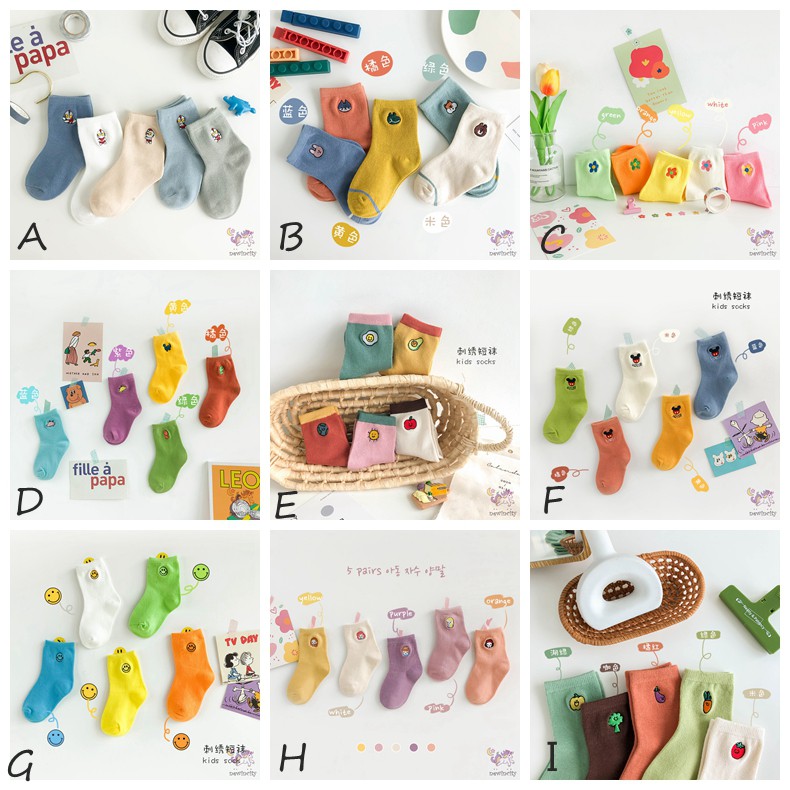 Set 5 đôi tất họa tiết hoạt hình chất liệu cotton mềm mại thoải mái cho bé