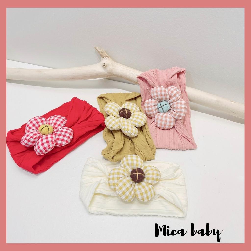Băng đô thun bản to đính hoa phồng đáng yêu cho bé gái BD66 Mica Baby