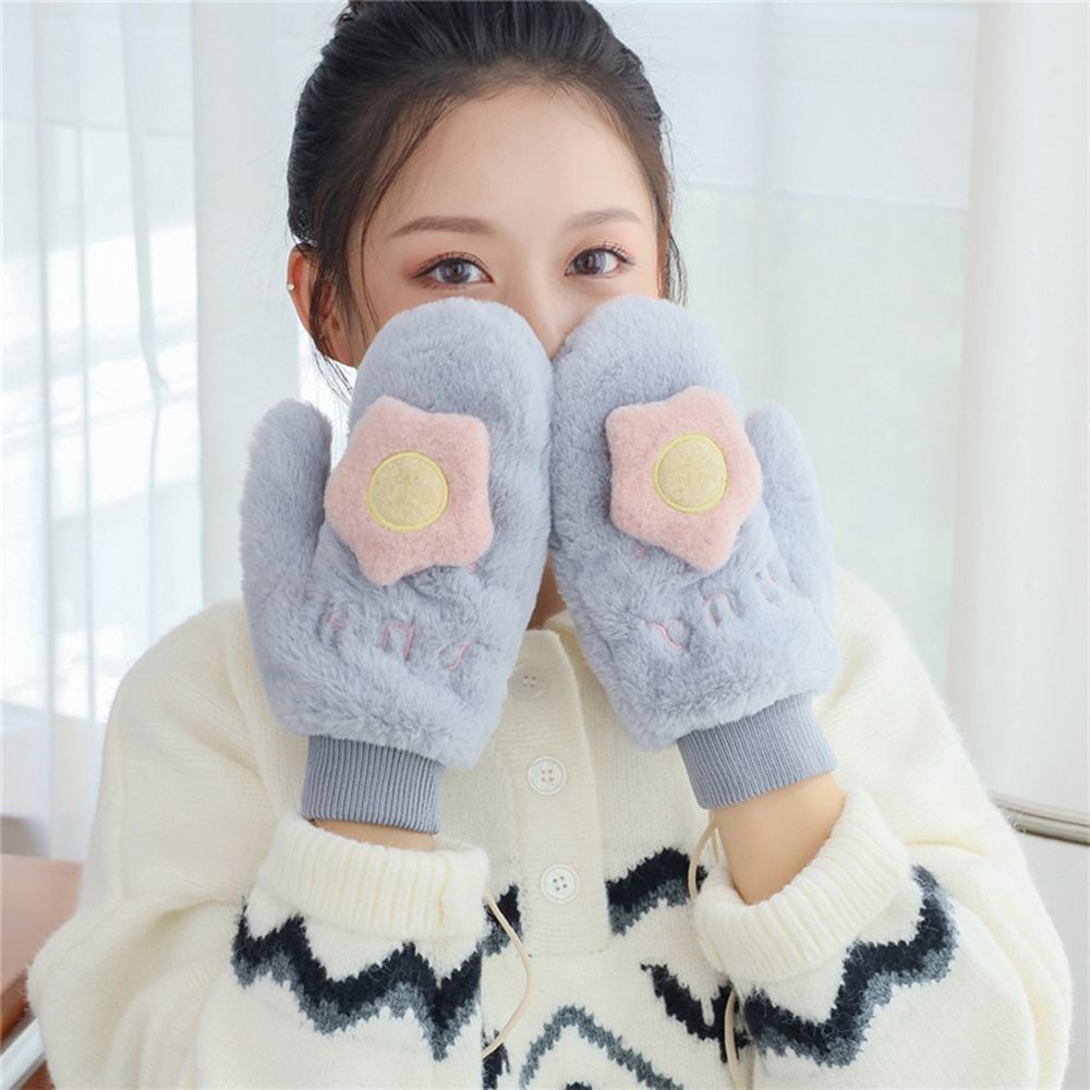 Găng tay bông mềm mại dày dặn có dây đeo cổ giữ ấm mùa thu đông nhiều màu cho nữ