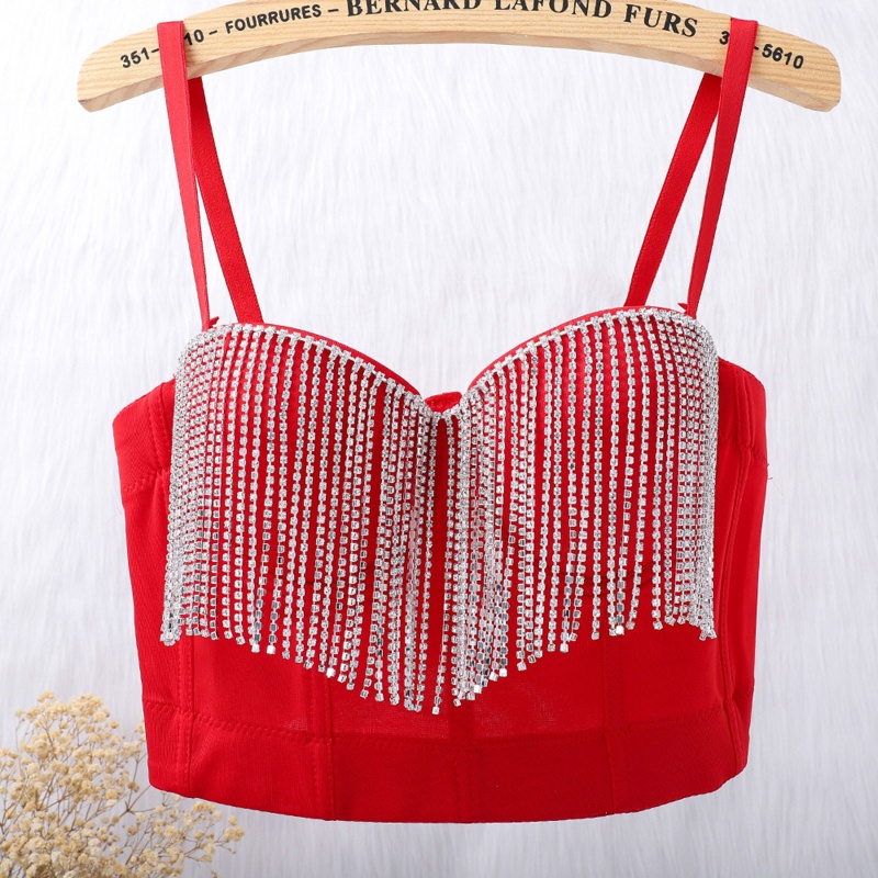 Xiangbao Áo Nịt Ngực Dạng Yếm Nâng Ngực Đính Đá Phối Tua Rua Phong Cách Gothic Steampunk Cho Nữ Ban Đêm Cl