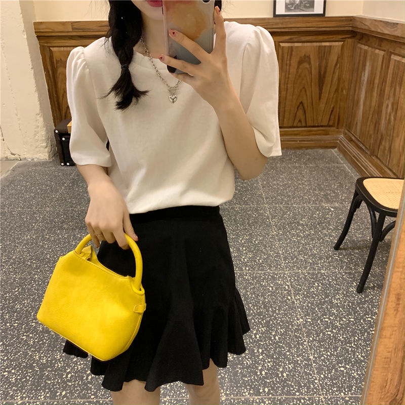 Áo thun tay phồng hở lưng phối nơ phong cách Hàn Quốc thời trang mùa hè mới cho nữ