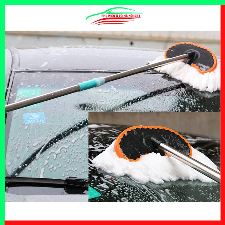 Chổi lau xe trắng chổi rửa xe ô tô sợi siêu mềm cán dài 95cm