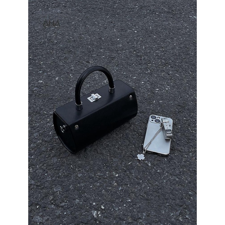 AHA OFFICIAL Túi xách AHA hình trụ màu đen phong cách retro cho nữ