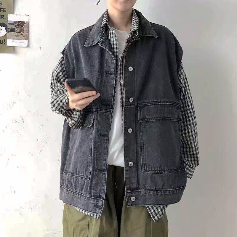 Áo Khoác Denim Không Tay Phong Cách Hàn Quốc Cho Nam