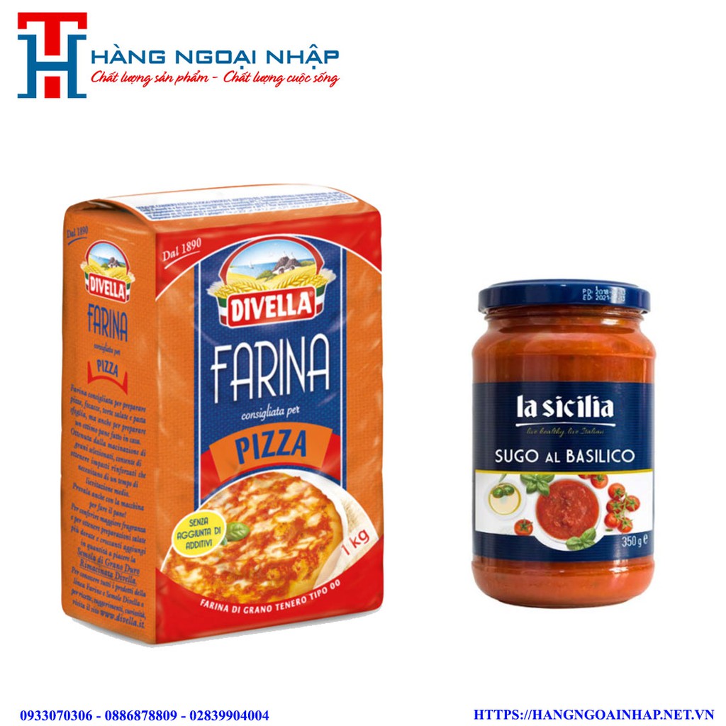 Combo Bột Làm Bánh Pizza Farina Divella 1Kg và 1 Sốt Cà Chua Húng Quế Lasicilia 350Gr