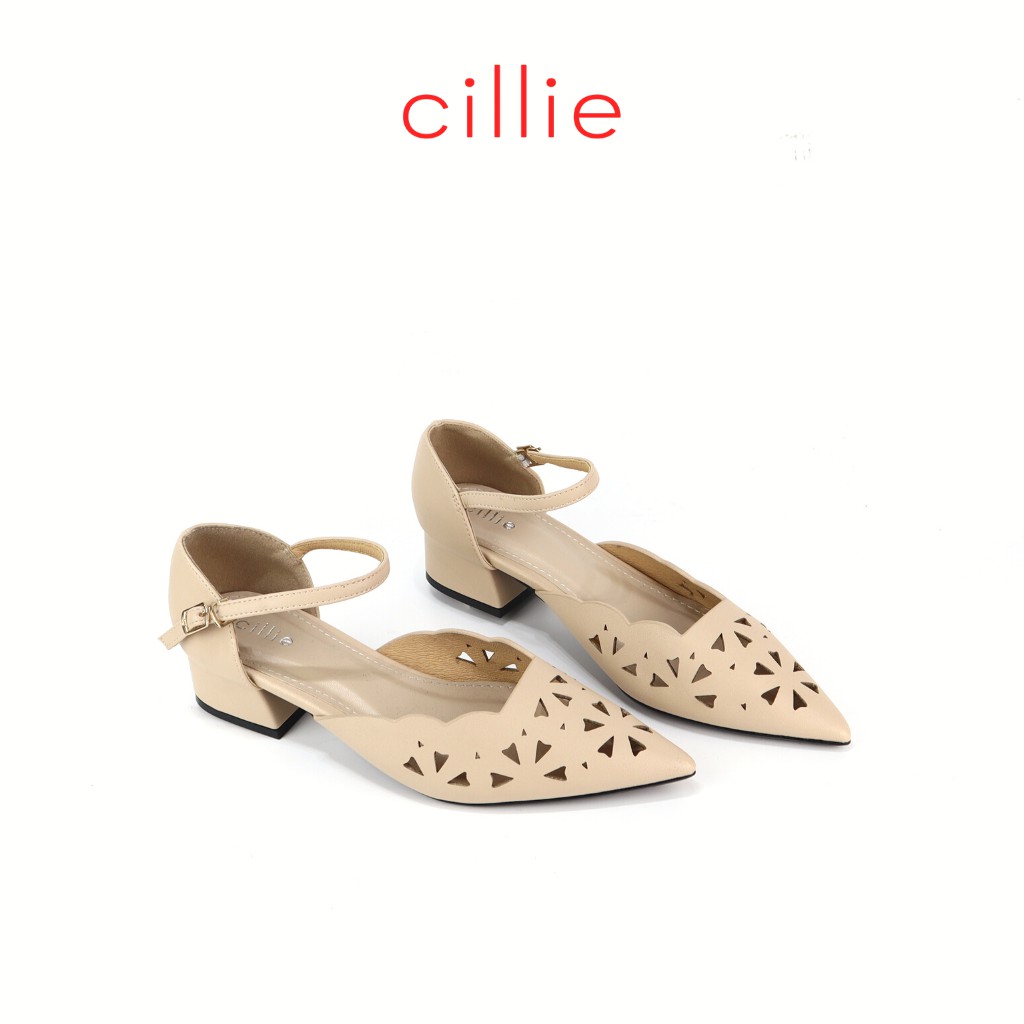 Giày sandal cao gót nữ mũi nhọn thời trang cắt laser độc đáo cao 3cm Cillie 1173