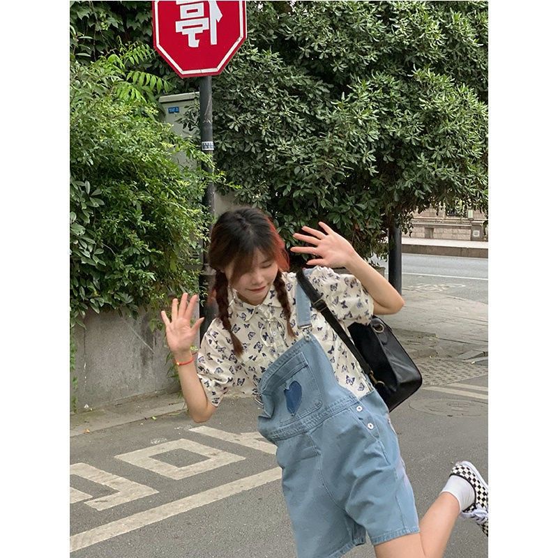 Áo Sơ Mi Tay Ngắn Dáng Rộng In Hình Bướm Vintage Thời Trang Mùa Hè Cho Nữ