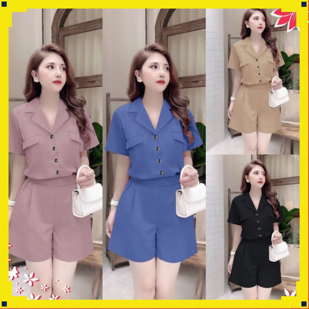 Bộ Nữ 🌸FREESHIP🌸 Set nguyên bộ quần short áo tay ngắn 2 túi giả xinh xắn J1099 | BigBuy360 - bigbuy360.vn