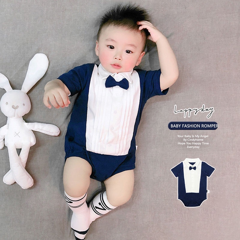 Bộ Áo Liền Quần Tay Ngắn Chất Liệu Cotton Thời Trang Mùa Hè Cho Bé Trai