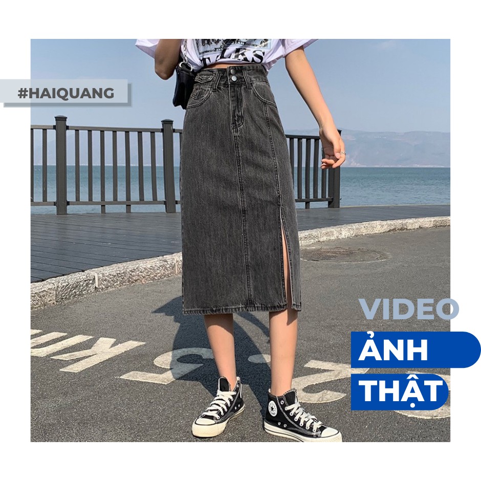 Chân Váy dài haiquang Lưng Cao Xẻ Tà Chân váy bò dài xẻ nắp túi Quyến Rũ Cho Nữ Mã 301-302