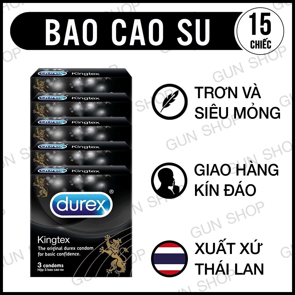 Bộ 5 Bao Cao Su Durex Kingtex 3s Siêu Mỏng Ôm Sát (Thái Lan)(15 chiếc) - GunShop