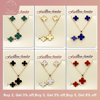 Bộ Ba Món Bùng Nổ Trực Tiếp BESFOME Ba Món Phát Sóng Trực Tiếp! Vòng cổ Thép Titan Mạ Vàng Hồng 18K Mặt Cỏ Bốn Lá Thời Trang Cho Nữ