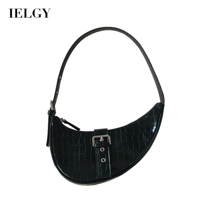 Túi đeo vai IELGY giả da cá sấu màu đen phong cách Hàn Quốc thiết kế thời trang cho nữ