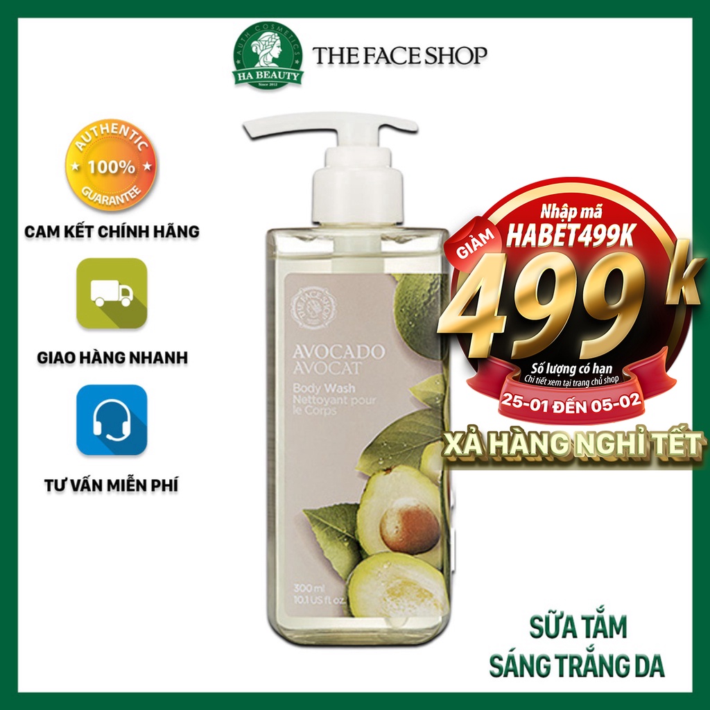 Sữa tắm dưỡng ẩm tốt trắng sáng da thơm lưu hương lâu The Face Shop Avocado Body Wash 300ml