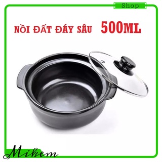 Nồi đất đáy sâu nắp kính dung tích 0.5l. phù hợp sử dụng kho cá kho quẹt... giữ nhiệt tốt