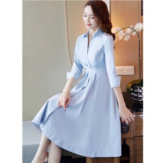 Đầm sơ mi cột chéo eo