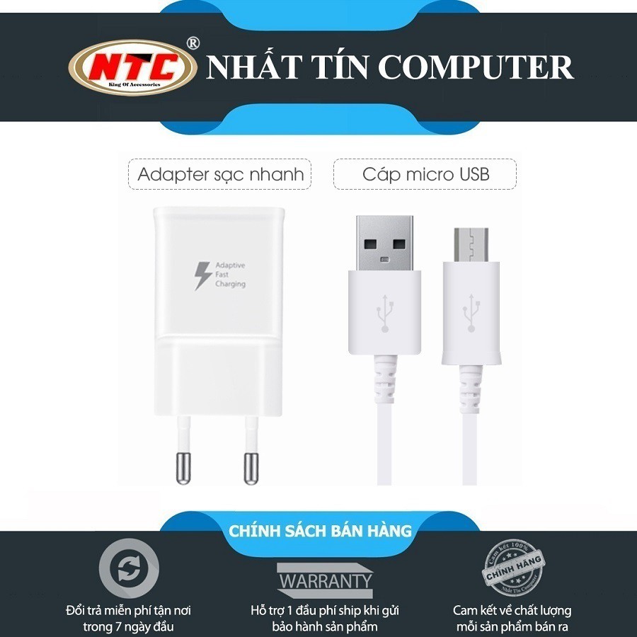 Bộ cáp và cốc sạc nhanh dành cho Samsung S6/6+ S7/S7+ cổng microUSB - cáp dài 1.5M (Trắng)