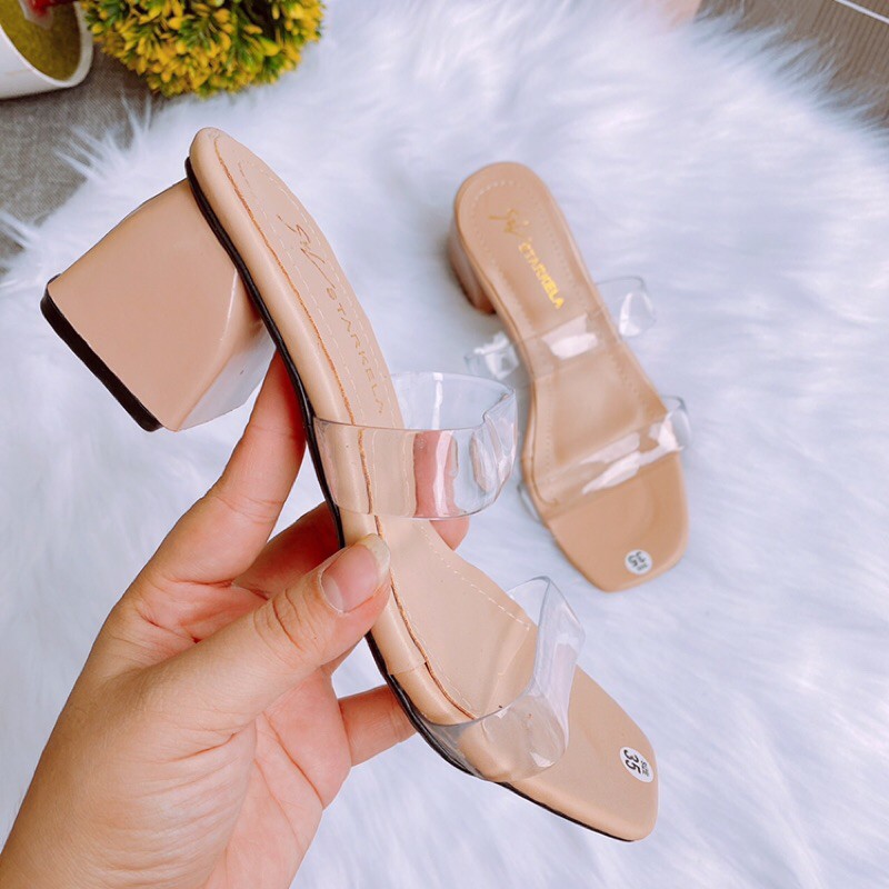 Dép guốc 2 quai trong gót bầu 5p kiểu dáng thanh lịch dễ đi
