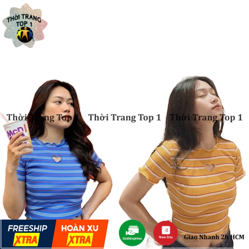 [Mã FAMAYWA giảm 10K đơn 50K] Áo Crotop Ôm Body,Áo Thun Nữ,Áo Croptop Nữ Sọc Khoét Tim Đủ Màu Hot Hit Cực Cute | BigBuy360 - bigbuy360.vn