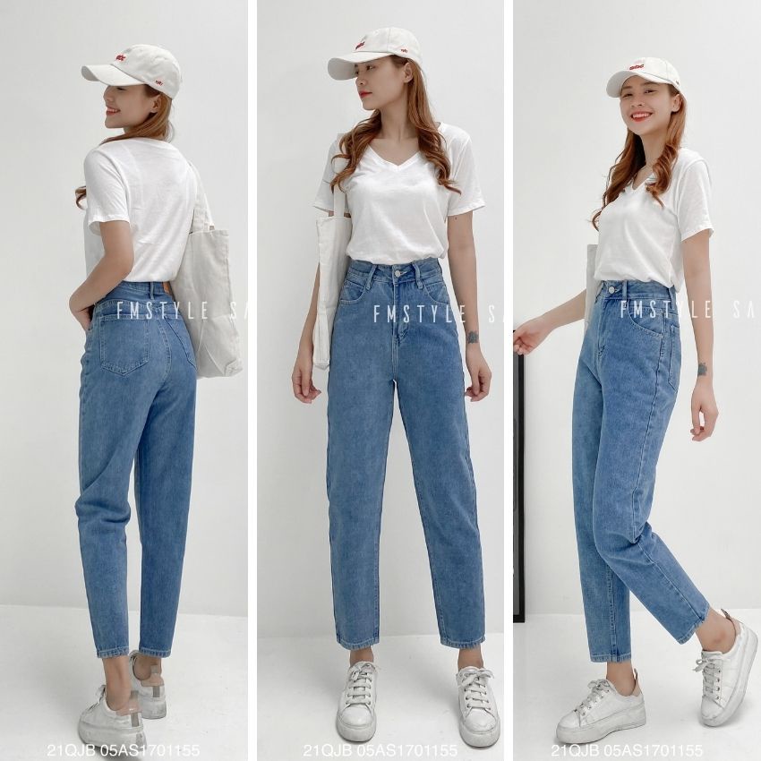 Quần jean baggy nữ lưng cao, quần bò form đẹp đi học ulzzang thời trang nữ FMstyle Saigon 21QJB05AS1701 - HÀNG MỚI VỀ
