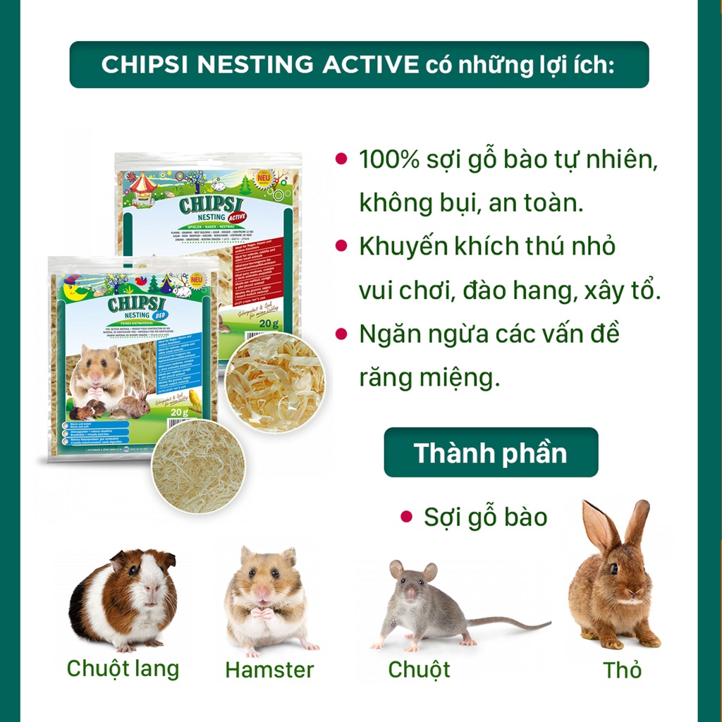 Vật liệu làm tổ cho thú cưng Chipsi Nesting | 100% gỗ bào tự nhiên | Không bụi