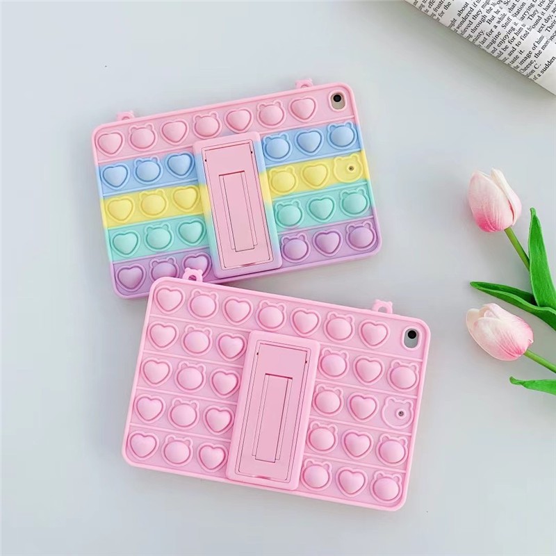 Ốp Lưng Silicone In Hình Gấu Hồng Đáng Yêu Cho Ipad Pro 11-inch Pro 10.5 "Air4 10.9" Ipad 10.2 "Ipad 9.7" Air 2019 Pro 9.7 "Kèm Dây Đeo