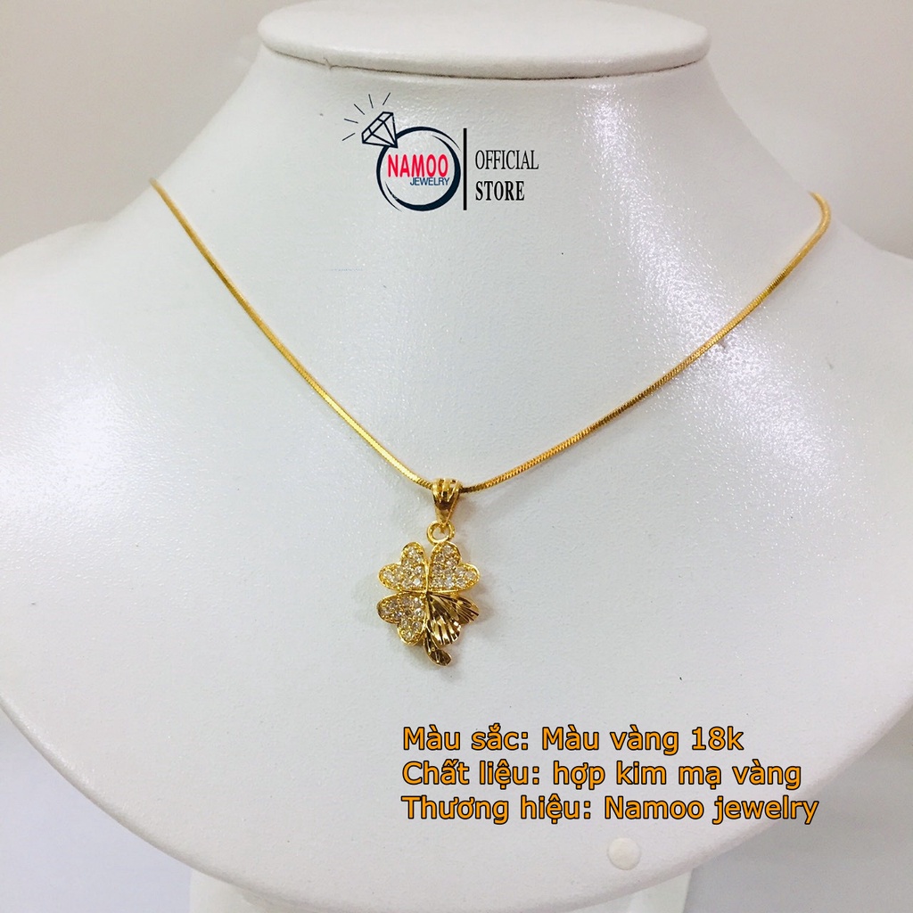 Dây Chuyền Cỏ 4 lá Đính Đá V808 phối Dây mì Độ dài 45cm, Vòng Cổ Mạ Vàng nữ Namoo Jewelry