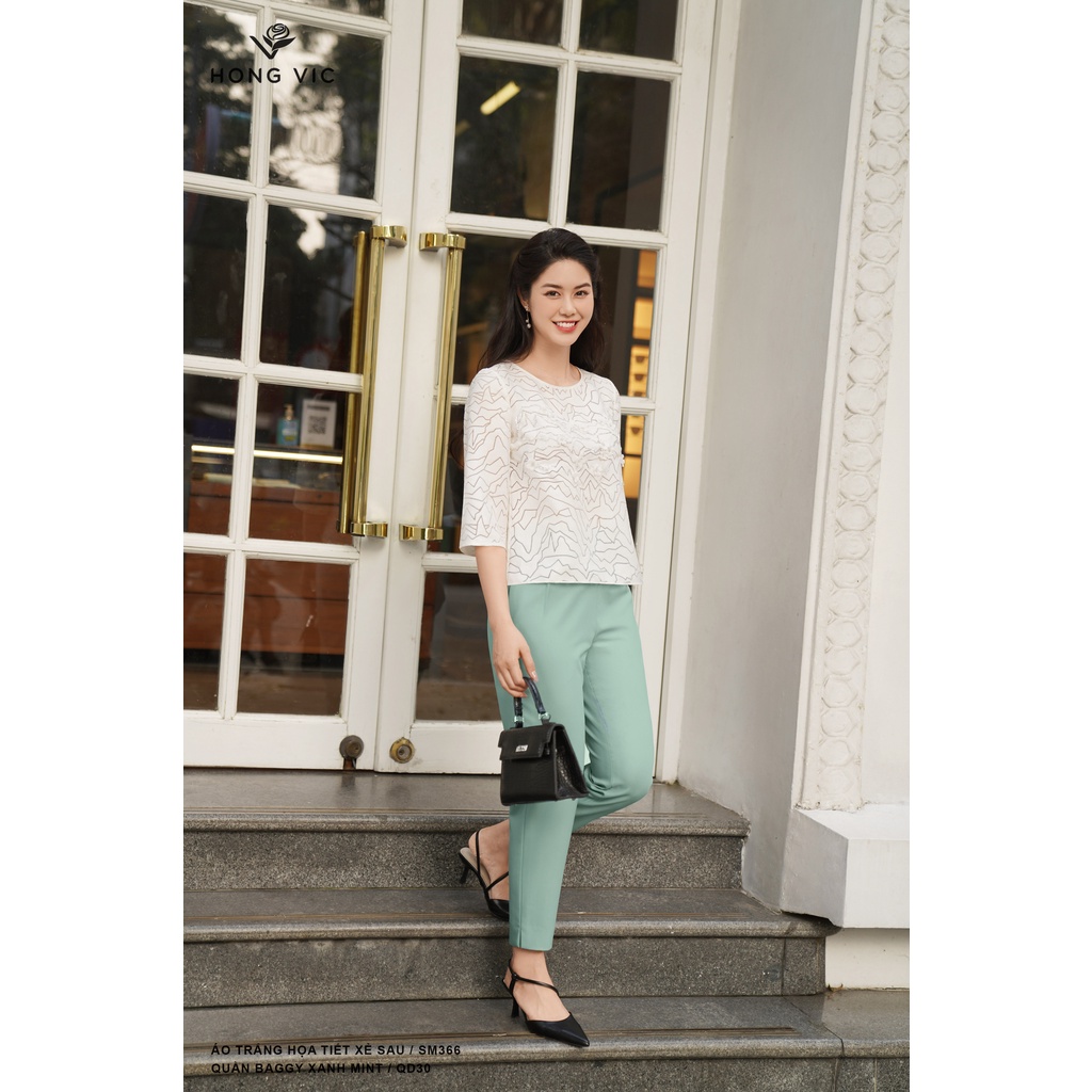 Quần nữ thiết kế Hong Vic baggy xanh mint QD30