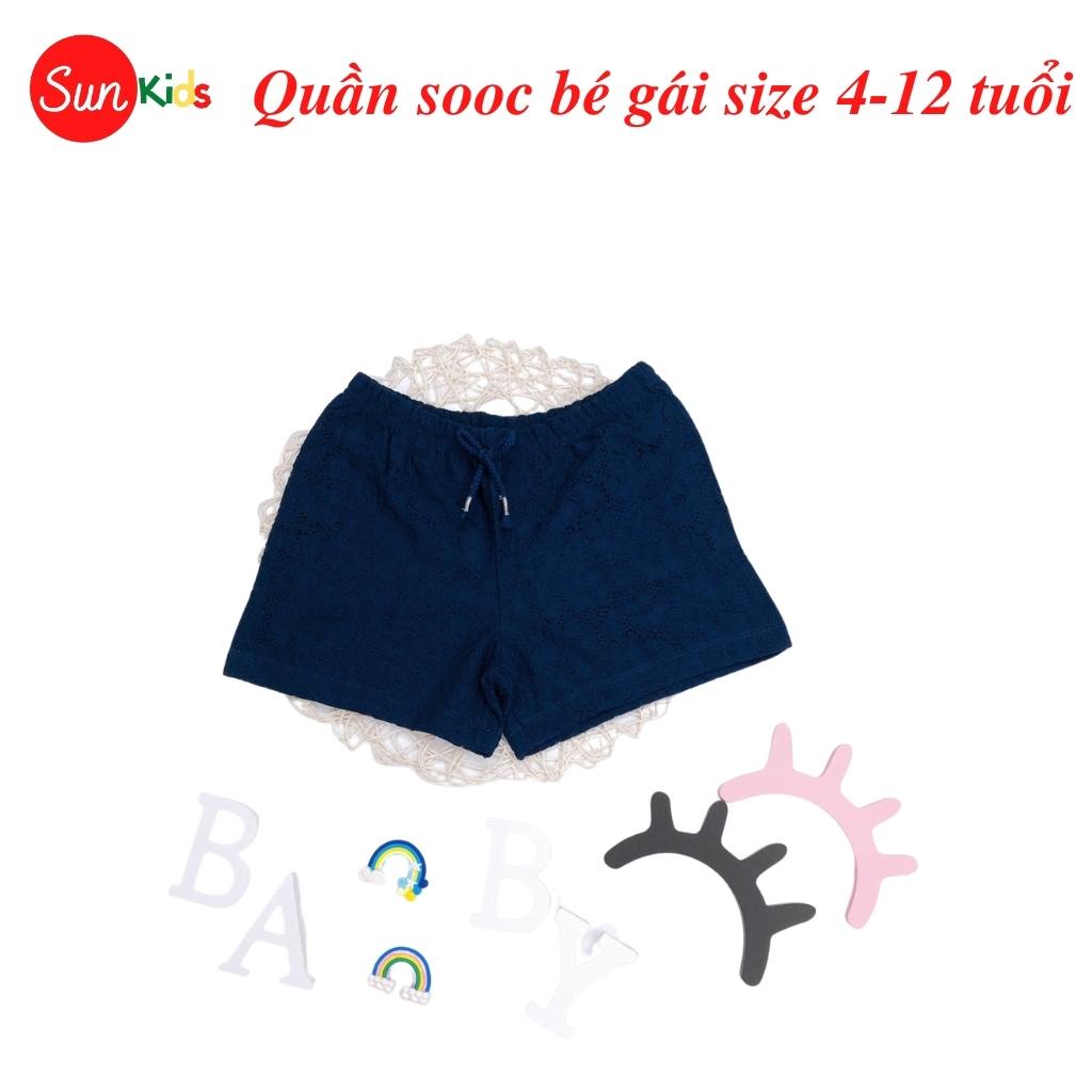 Quần short bé gái SUNKIDS1, quần sooc bé gái chất ren và cotton , size 4-12 tuổi