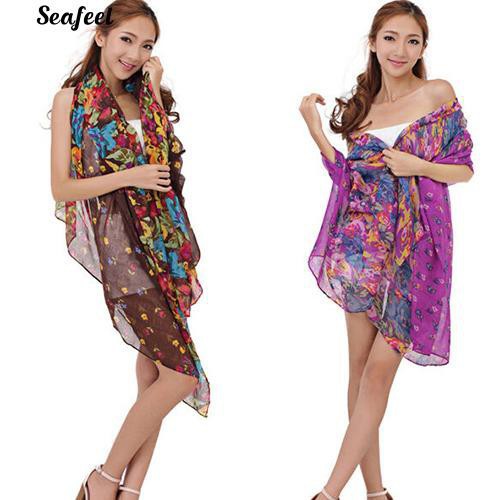 Khăn choàng vải voan họa tiết hoa choàng cổ làm quà giáng sinh